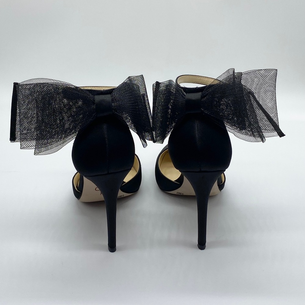 Jessica Simpson Size 6.5 Pumps D'Orsay Dress Heels Black Satin Stiletto Bows - Picture 6 of 11